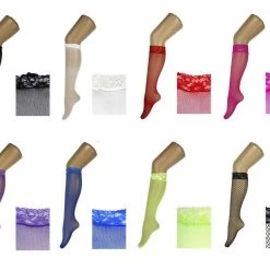 JD Party Costume Accessories Women Ladies Fishnet Sheer Lace Top Non-slip Knee High Stockings