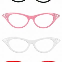 Sweidas Costume Accessories 50s 60s Retro Cats Eye Rhinestone Glasses Black White Red Pink Costume Accessory