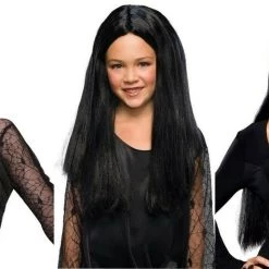 Rubie's Addams Family Morticia Deluxe Halloween Long Black Girls Ladies Wig