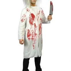 Smiffys Madman Scientist Doctors Bloody Lab Coat Wig Or Bloody Knife Halloween Costume