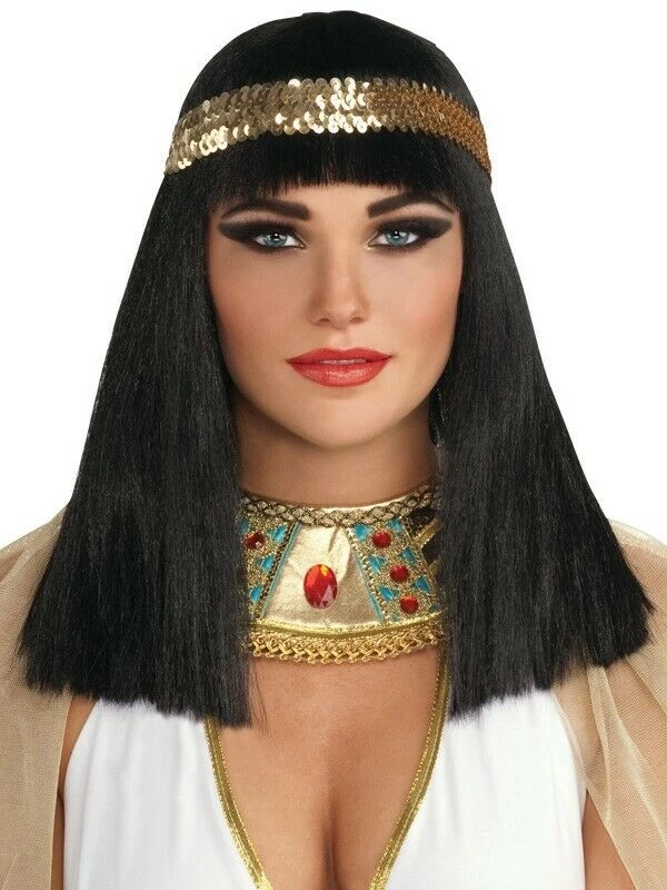 Rubie's Queen Ancient Black Cleopatra Ladies Wig With Braid Bangs And Headband 5 Rubie's Queen Ancient Black Cleopatra Ladies Wig With Braid Bangs And Headband