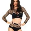 Tomfoolery 2pc Black Crop Top And Panty Industrial Net Ladies Lingerie
