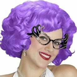 Unbranded Dame Edna Purple Wig & Glasses Costume Set | Cat Eye Diamante Glasses