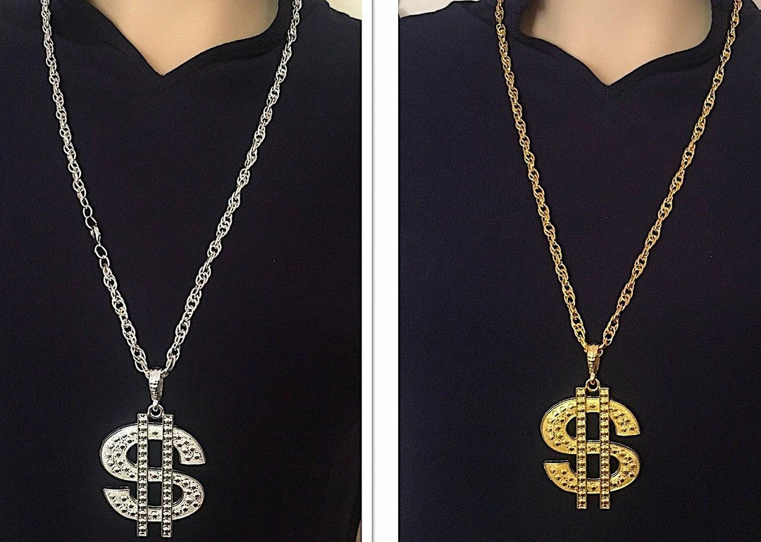Aussie Toys Bling $ Dollar Sign Pimp Gangster Hip Hop Chunky Metal Necklace Silver Or Gold Costume Accessories 1 Aussie Toys Bling $ Dollar Sign Pimp Gangster Hip Hop Chunky Metal Necklace Silver Or Gold Costume Accessories