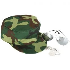 Tomfoolery Costume Accessories Army Military Set Camouflage Hat Cap Aviator Sunglasses & Dog Tags Costume Kit