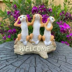 MALMAR Meerkat On Welcome Log Statue Garden Decor Sculptures Outdoor Figurine 11.5cm Home & Garden
