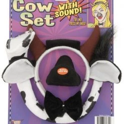Tomfoolery Cow Farm Animal 4Pce Costume Set With Sound Effects Headband Tail Bow Tie Nose