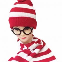 Aussie Toys Red White Stripe Wheres Waldo Beanie Hat Scarf & Glasses Costume | Adults Kids Costume Accessories