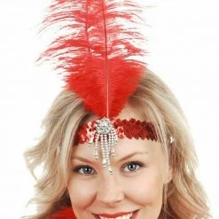 Tomfoolery Charleston 20s Flapper Feather Headband Headpiece | Red