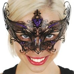 Tomfoolery Champagne With Purple Jewels Metal Masquerade Ladies Eye Mask Costume Accessories