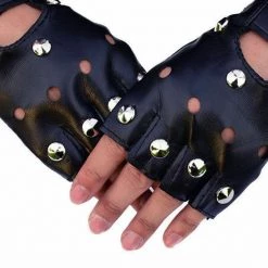 Tomfoolery Faux Leather Studded Fingerless Gloves Punk Biker 80s Gothic Costume Accessory
