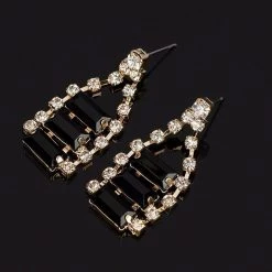 Unbranded Fashion Jewelry Gold Plated Black Crystal Chunky Statement Fashion Necklace And Earrings Set