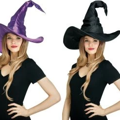 Morris Curved Cone Witch Hat Black Purple Ladies Halloween Costume Accessory