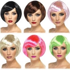 Smiffy's 1920s Babe Short Bob Flapper Costume Wig With Fringe Many Colours