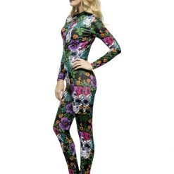 Smiffys Halloween Costumes Fever Day Of The Dead Bodysuit Halloween Ladies Costume