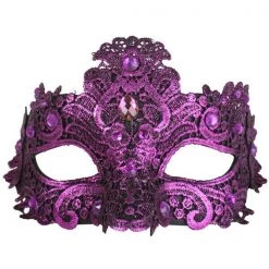 Tomfoolery Crystal Lace Metallic Dark Purple Costume Masquerade Eye Mask Costume Accessories
