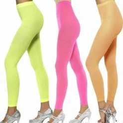 Unbranded Fluro 80s Opague Costume Footles Tights | Neon Pink Neon Green Neon Orange Pants Costume Accessories