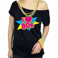 JD Party Costumes Book Week Sexy Women I Love The 80's Top T-Shirt 1980s Adult Fancy Dress Costume