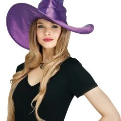 Morris Curved Cone Witch Hat Black Purple Ladies Halloween Costume Accessory