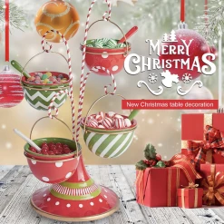 Christmas Baubles Balls 3 Tiered Cheese Platter Snack Server Candy Buffet Stand Christmas Decorations