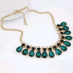 AliExpress Elegant Green Crystal Studs Pendant Gold Fashion Ladies Necklace