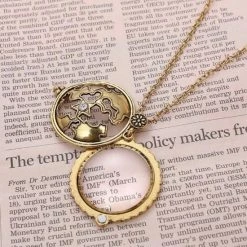 AliExpress Fashion Jewelry Steampunk Magnifying Glass Rhinestone Locket Necklace Pendant Monocle Gold Chain