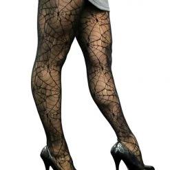 Sweidas Black Faux Skull Spider Web Tights Thigh High Halloween Ladies Stockings