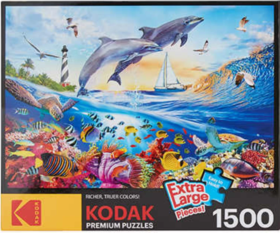 Kmart Kodak Premium 1500 Piece Jigsaw Puzzle Playful Dolphins Kids 10+ To Adults Game 1 Kmart Kodak Premium 1500 Piece Jigsaw Puzzle Playful Dolphins Kids 10+ To Adults Game