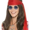Smiffys 60s 70s Hippy Chick Ladies Instant Costume Kit Groovy Wig Glasses Peace Necklace Costume Accessories