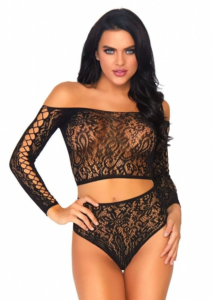 Tomfoolery 2pc Lace Long Sleeved Crop Top & High Waist Thong Ladies Lingerie Clothing Apparel 1 Tomfoolery 2pc Lace Long Sleeved Crop Top & High Waist Thong Ladies Lingerie Clothing Apparel