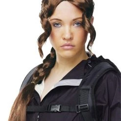 Morris Costumes District Girl Katniss Hunter Games Brown Braid Plait Women Costume Wig