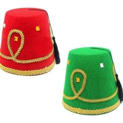 JD Party Deluxe Turkish Hat Red Green Fez Tarboosh Dress Up Costume Party Moroccan Costume Accessories
