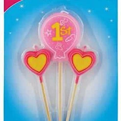 Balloon Agencies 1st Birthday Girl Balloon & Love Hearts Birthday Candles Pack Of 3 Pink Pick Can Party Supplies