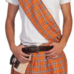 Morris Highlander Plaid Kilt Scottish Men's Adult Costume Pom Pom Hat Fancy Dress
