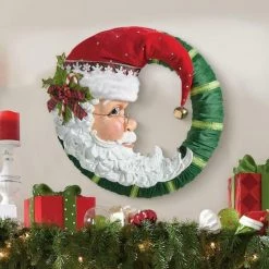 Unbranded 35cm Christmas Santa Door Wreath Wall Hanging Garland Decoration Ornament Christmas Decorations