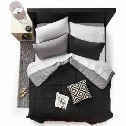 Kmart Reversible Black Grey Comforter Bed Quilt & Pillowcase Single Double Queen King Home & Garden