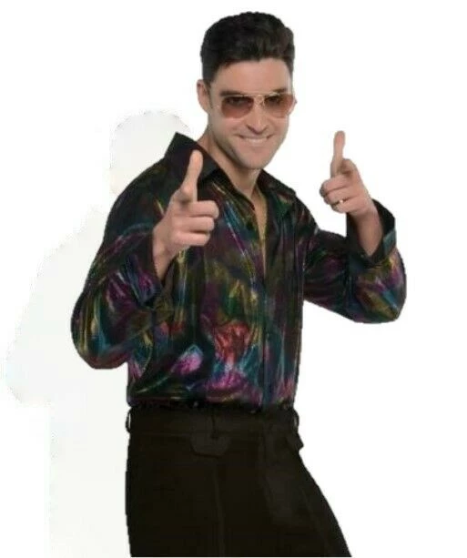 Amscan 80s 70s Disco Mens Shiny Metallic Shirt Fancy Dress Costume 1 Amscan 80s 70s Disco Mens Shiny Metallic Shirt Fancy Dress Costume