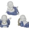 MALMAR Living Room 3 X 8cm HAPPY BUDDHA SITTING MONK Blue White Ornament Home Garden Christmas Gift