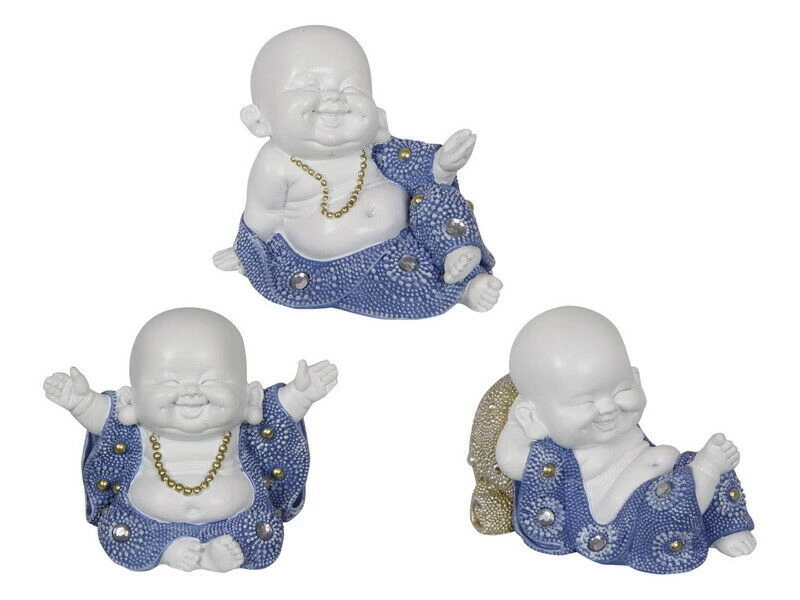 MALMAR Living Room 3 X 8cm HAPPY BUDDHA SITTING MONK Blue White Ornament Home Garden Christmas Gift 1 MALMAR Living Room 3 X 8cm HAPPY BUDDHA SITTING MONK Blue White Ornament Home Garden Christmas Gift