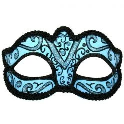 Tomfoolery Burlesque Glitter Masquerade Mask With Black Braiding & Ribbons