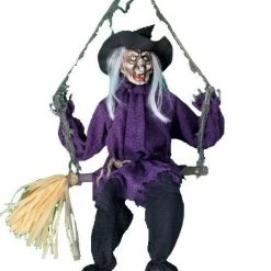 Sweidas Animated Swinging Talking Witch On Broom Halloween Decoration Halloween Props/Decoration