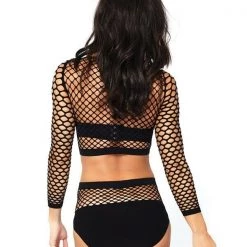 Tomfoolery 2pc Black Crop Top And Panty Industrial Net Ladies Lingerie