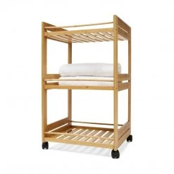 Kmart Bamboo Trolley Cart 3 Shelf Tier Linen Rack Storage Bathroom Shelves With Wheels
