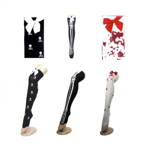 JD Party Ladies Pantyhose Halloween Stocking With Pattern And Bow Costume Accessories