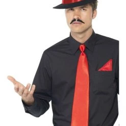 Smiffys Men 20s Gangster Costume Kit | Hat Tie Handkerchief Gatsby Costume Red Black