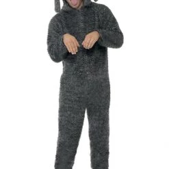 Smiffys Costumes Fluffy Dog Grey Jumpsuit With Hood Mens Costume