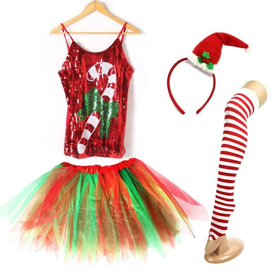 JD Party Candy Cane Tutu Christmas Ladies Costume Kit Christmas Dress Up Party 4 JD Party Candy Cane Tutu Christmas Ladies Costume Kit Christmas Dress Up Party