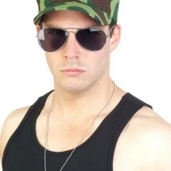 Tomfoolery Costume Accessories Army Military Set Camouflage Hat Cap Aviator Sunglasses & Dog Tags Costume Kit
