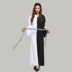Unbranded Halloween Costumes Witch Hooded Robe Black And White Cloak Adult Cape Halloween Costume