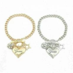 Unbranded GUESS Love Heart Crystal Star Charm Pendant Bracelet Bangle SILVER OR GOLD